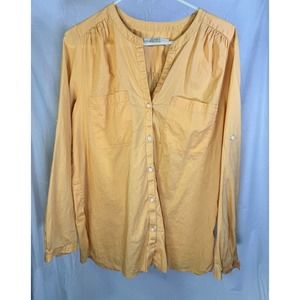Ann Taylor LOFT Women Peach Long Sleeve Button-Down Shirt 100% Cotton L